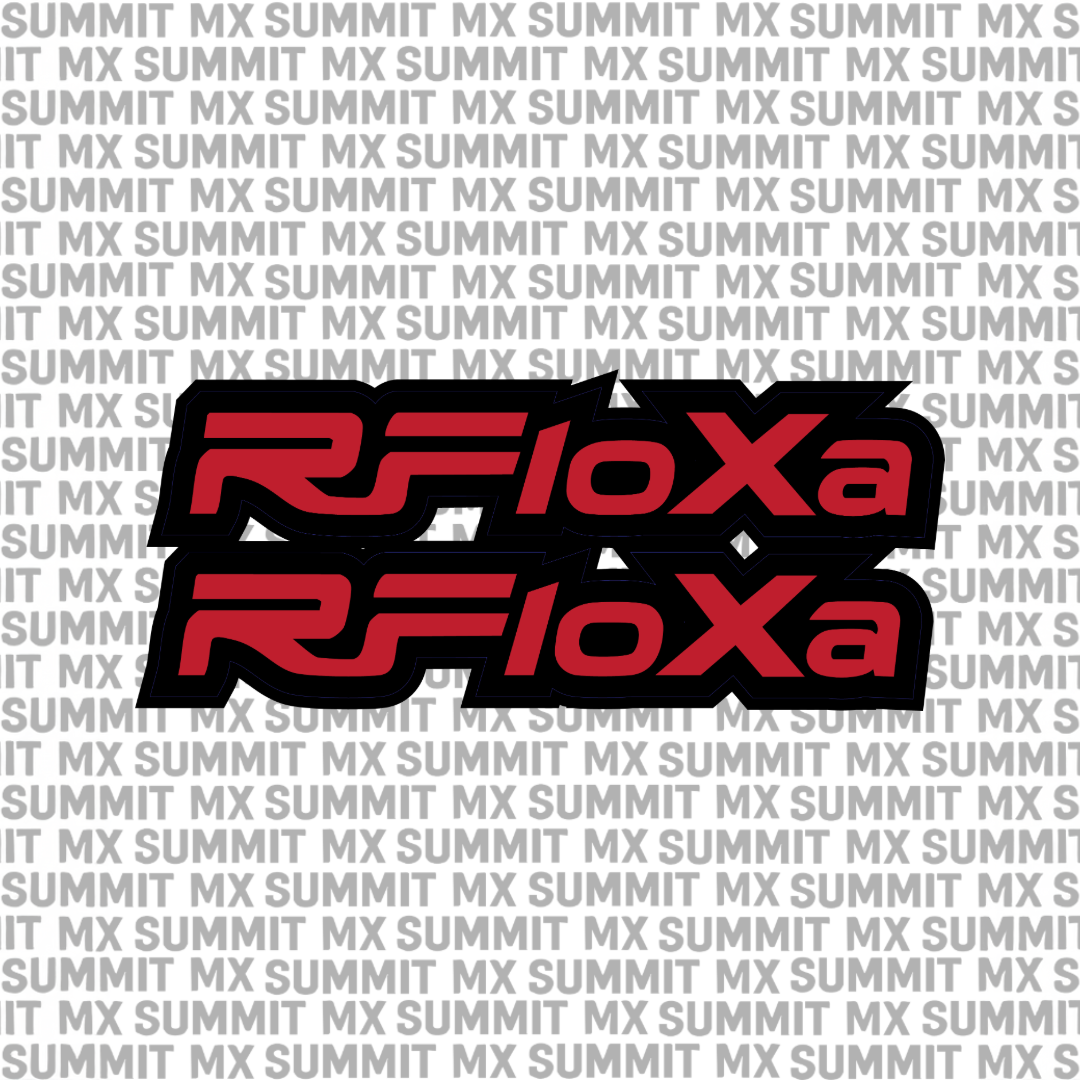 Summit MX RFloXa Fork Tube Decal for E-Moto bikes, featuring bold black and white graphic design on a decal sheet.