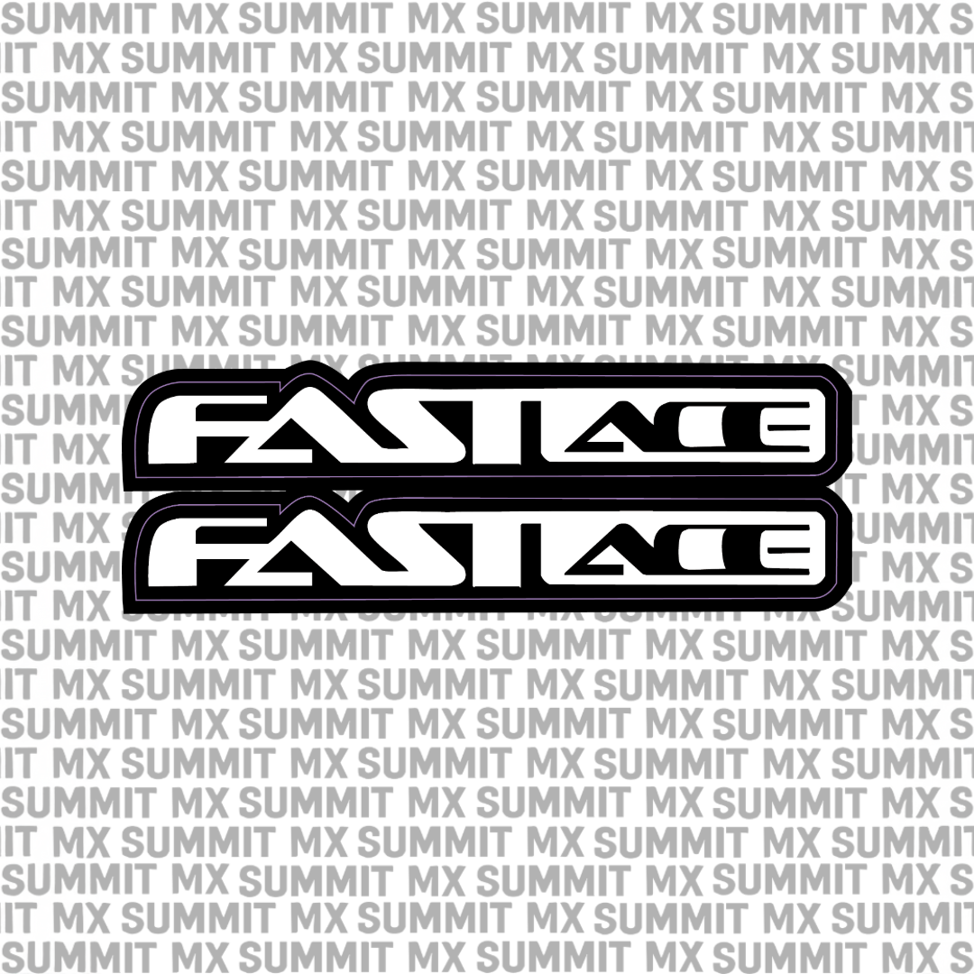 Summit MX Fastace fork tube decal for E-Moto bikes, featuring bold lettering without Fastace icon on a clean background.