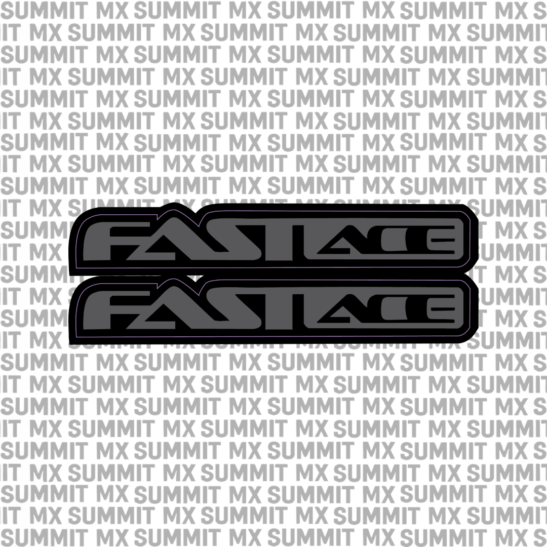 Summit MX Fastace fork tube decal for e-moto bikes, featuring bold black and white design without Fastace icon.