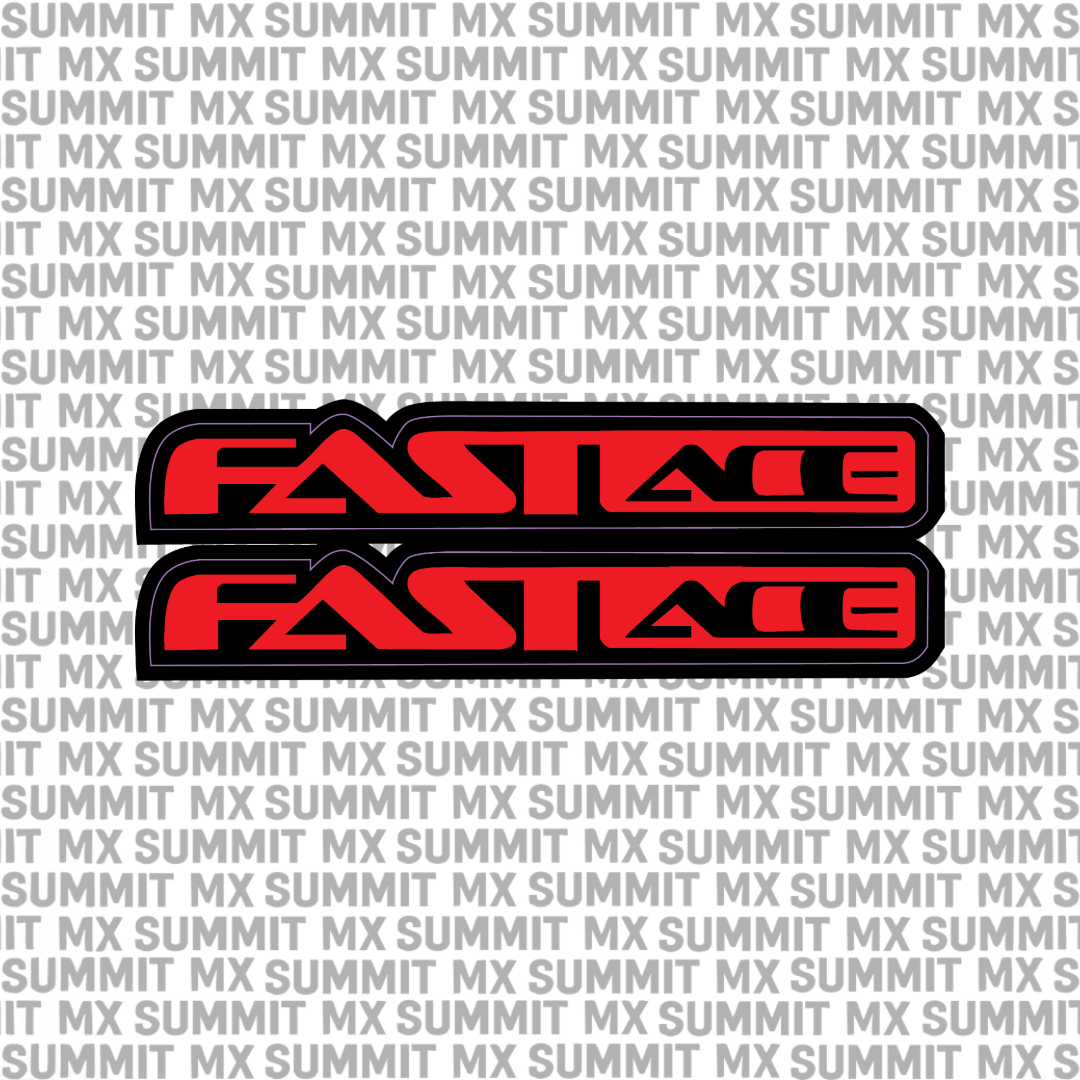 Summit MX Fastace fork tube decal for e-moto bikes, without Fastace icon, featuring bold black and silver graphic design.