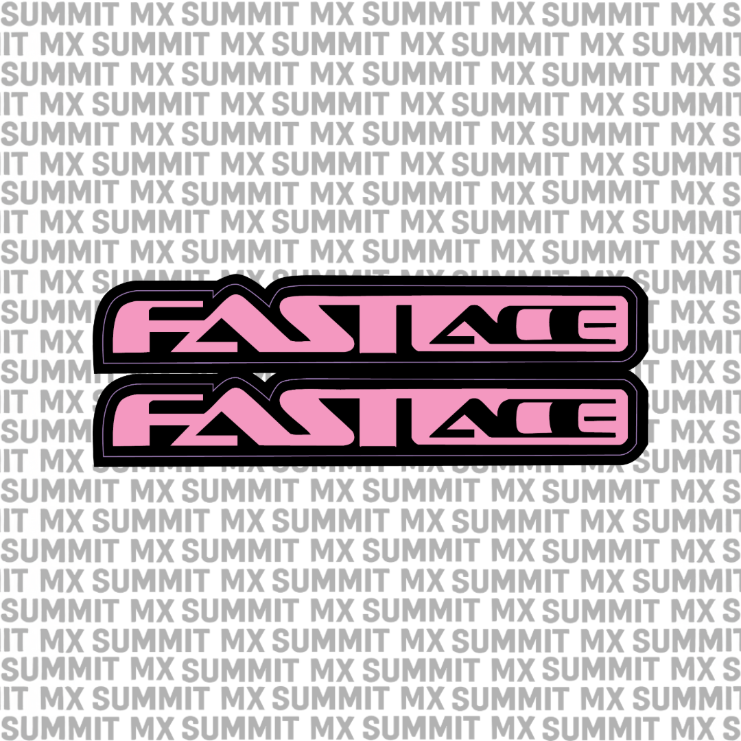 Summit MX Fastace fork tube decal for e-moto bikes, featuring bold black lettering without Fastace icon on a sleek background.