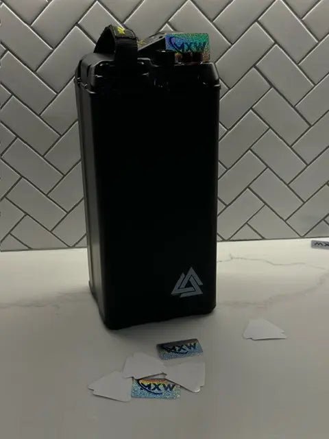 MXwraps 72v E-Bike battery vinyl conversion kit with durable, stylish wrap applied to the battery for a custom look.