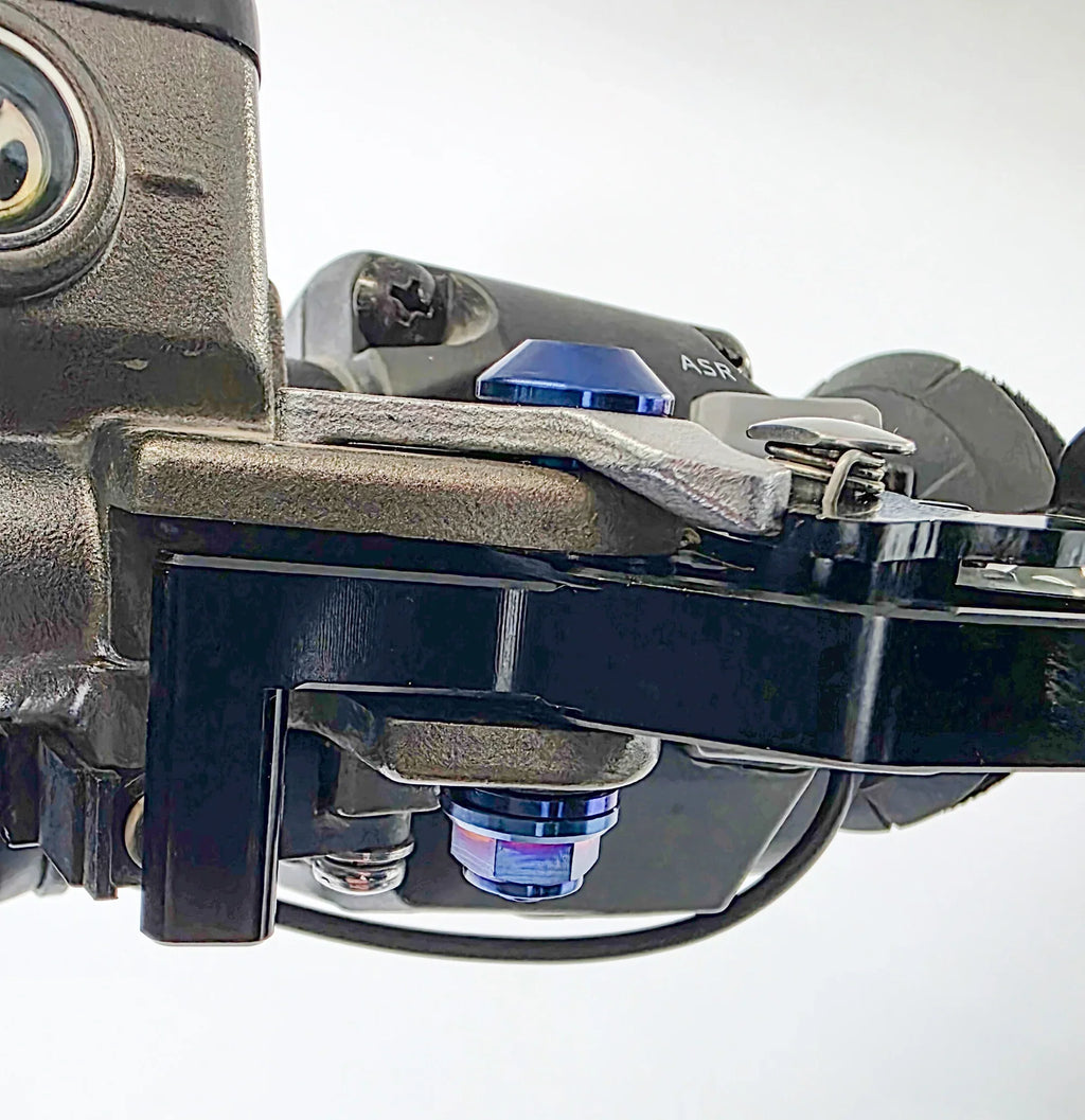 Titanium shorty style Ultra Bee lever pivot bolts by Modded Moto Co, featuring sleek design and durable construction.