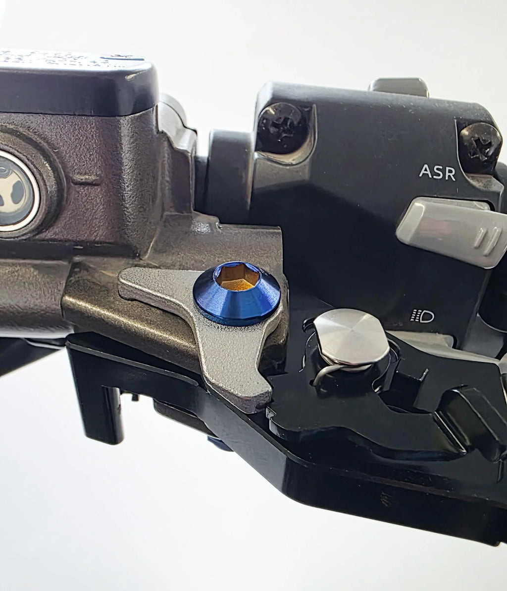 Titanium Pivot Bolts for Ultra Bee Levers by Modded Moto Co, featuring shorty style design and high-strength construction.